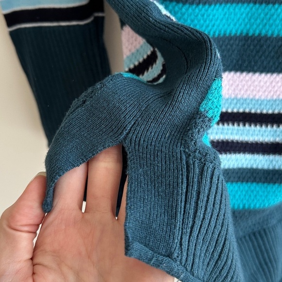 T By Talbots Teal Knit Striped Sweater, Turquoise/Purple/Navy Blue, Size Medium - Picture 9 of 15